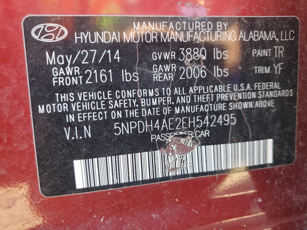 2014 Hyundai Elantra Se VIN: 5NPDH4AEDEH542495 Lot: 80985615