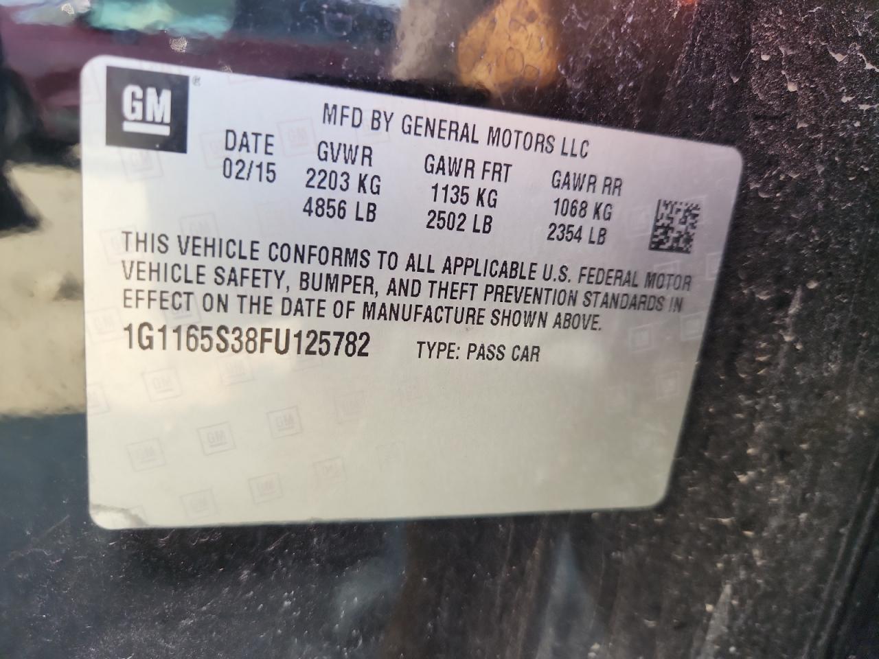 2015 Chevrolet Impala Ltz VIN: 1G1165S38FU125782 Lot: 81051955