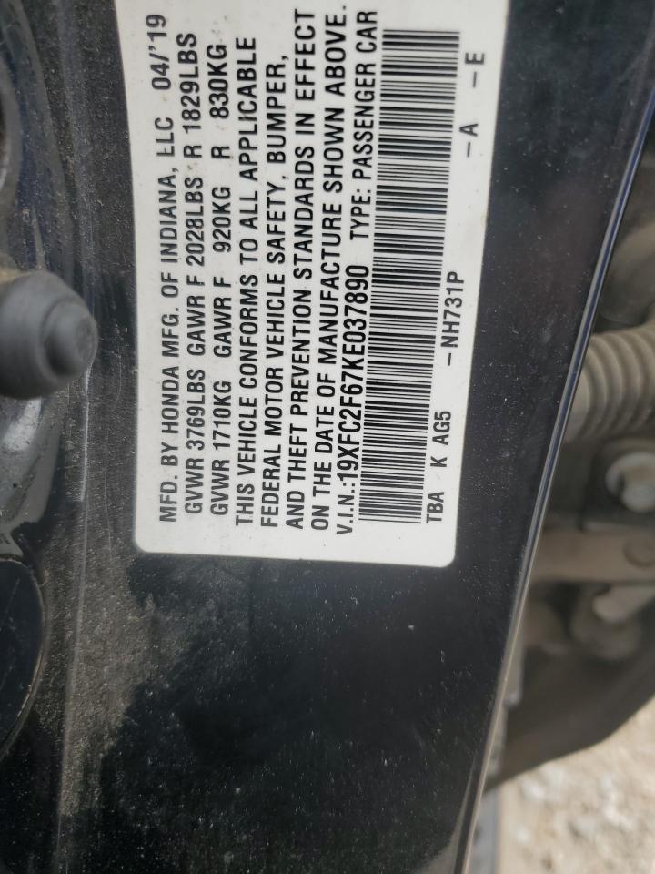 2019 Honda Civic Lx VIN: 19XFC2F67KE037890 Lot: 83838485