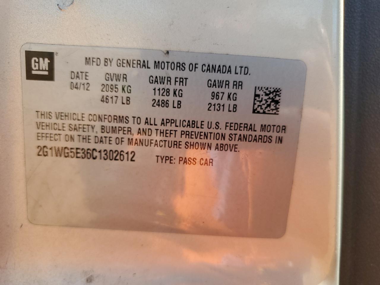 2012 Chevrolet Impala Lt VIN: 2G1WG5E36C1302612 Lot: 71847295