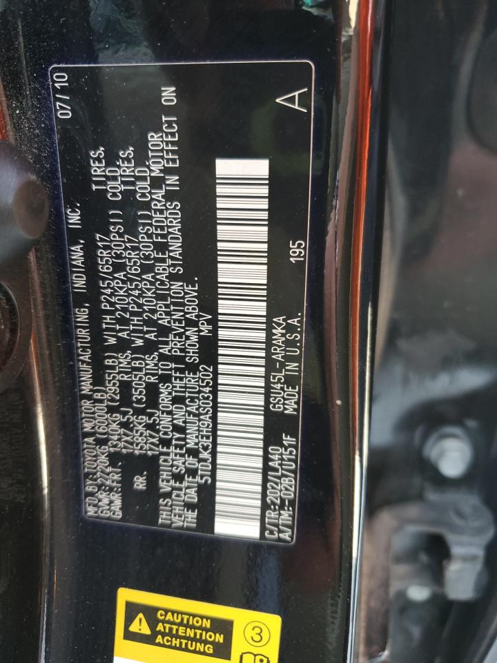 2010 Toyota Highlander Se VIN: 5TDJK3EH9AS034502 Lot: 81715605