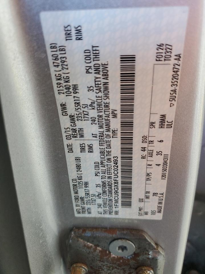 2015 Ford Escape Se VIN: 1FMCU9GX8FUC02493 Lot: 80290985