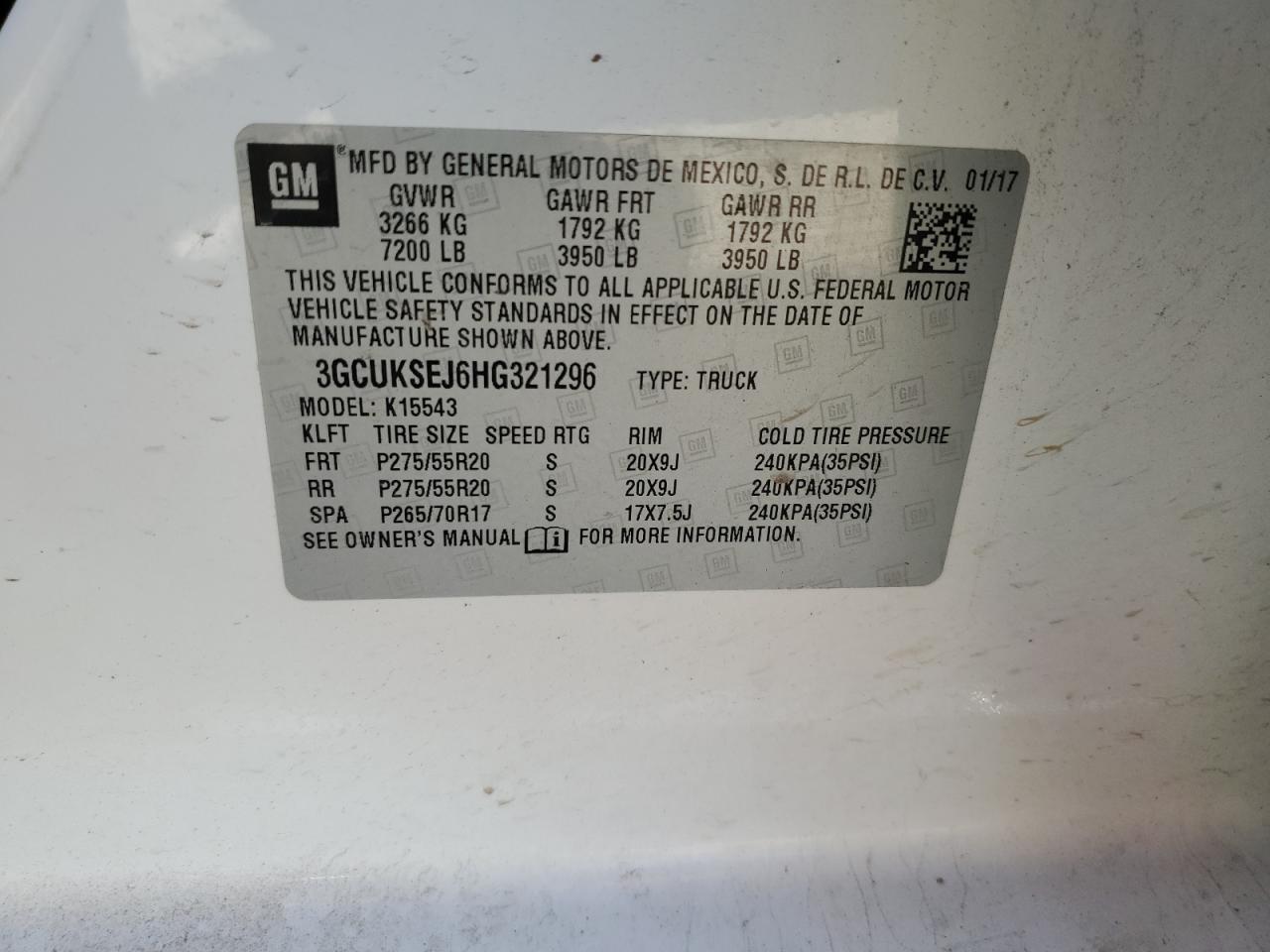 2017 Chevrolet Silverado K1500 Ltz VIN: 3GCUKSEJ6HG321296 Lot: 81380995