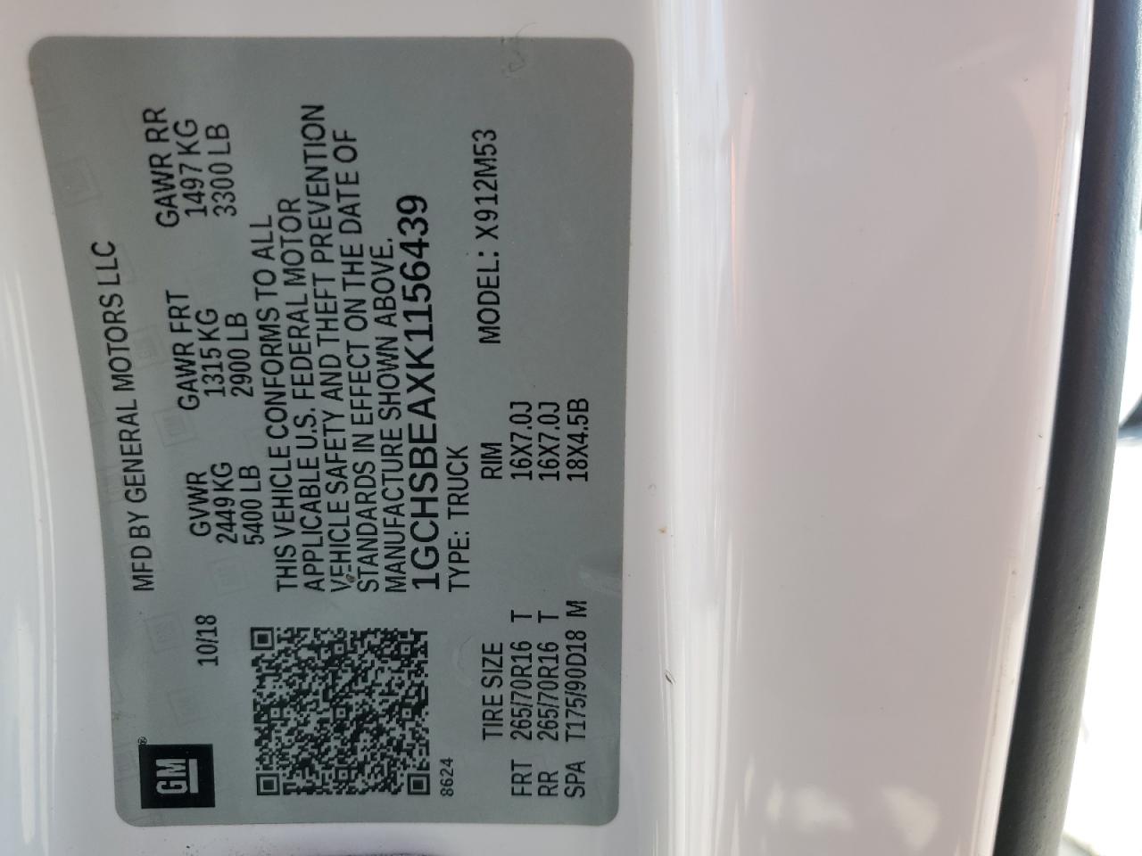 2019 Chevrolet Colorado VIN: 1GCHSBEAXK1156439 Lot: 71420085