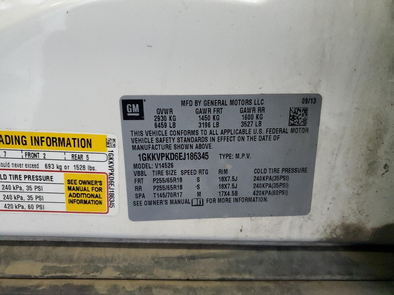 2014 GMC Acadia Sle VIN: 1GKKVPKD6EJ186345 Lot: 72019855