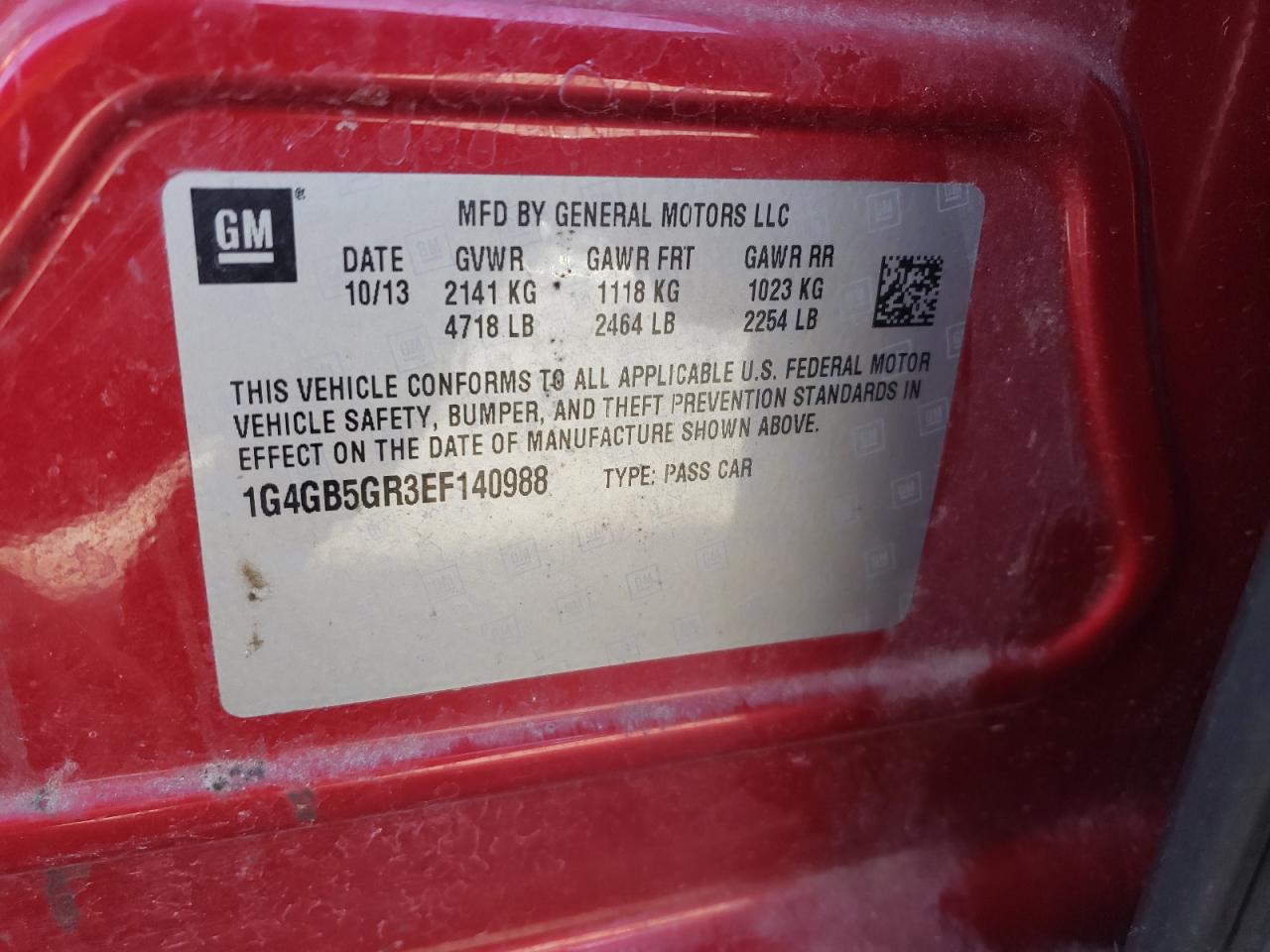 2014 Buick Lacrosse VIN: 1G4GB5GR3EF140988 Lot: 84426545