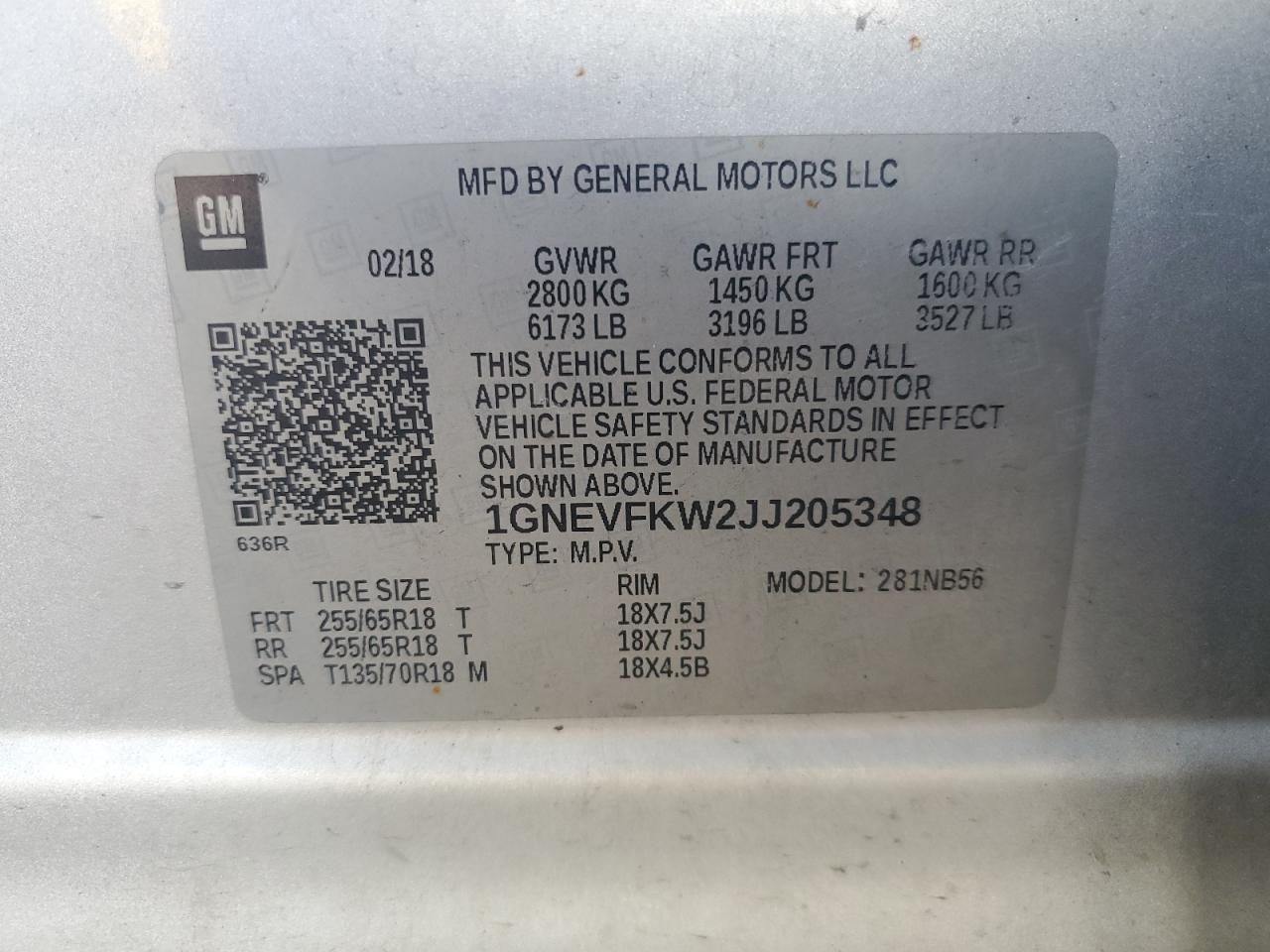 2018 Chevrolet Traverse Ls VIN: 1GNEVFKW2JJ205348 Lot: 84014945