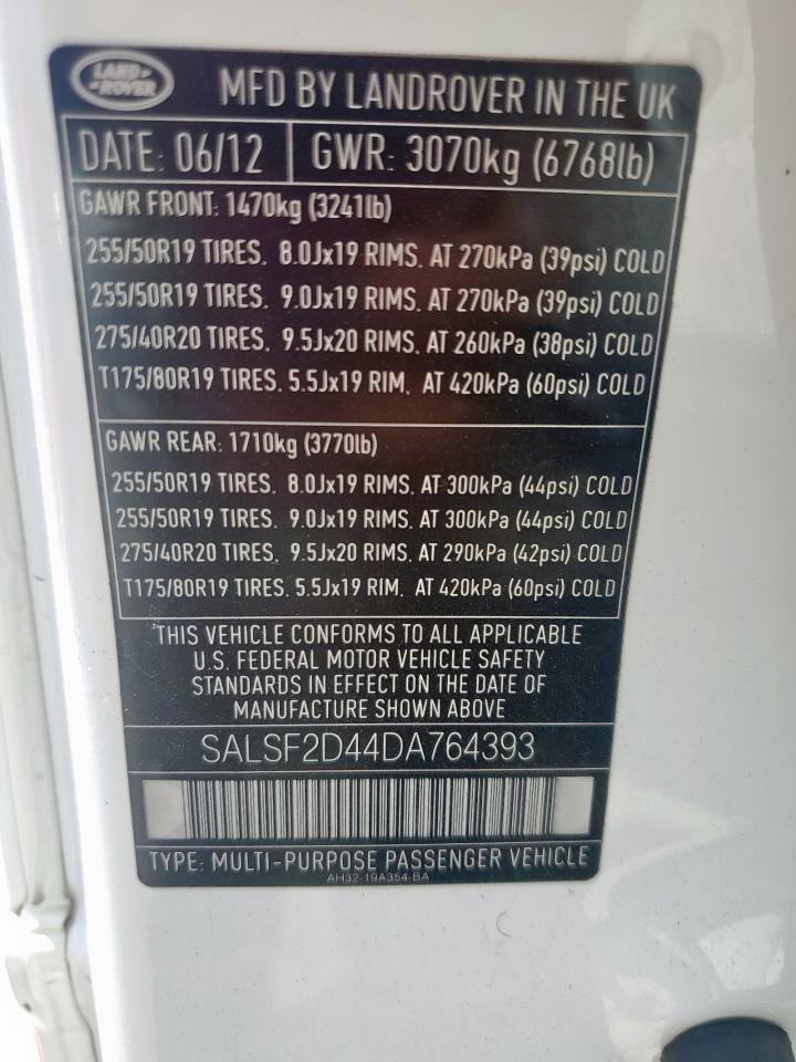 2013 Land Rover Range Rover Sport Hse VIN: SALSF2D44DA764393 Lot: 81518425