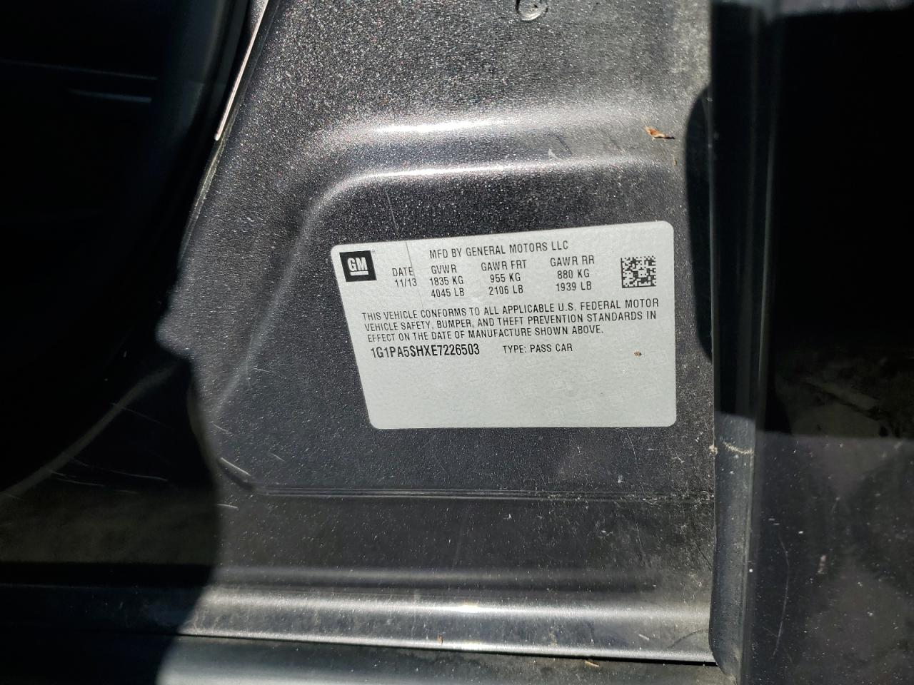 2014 Chevrolet Cruze Ls VIN: 1G1PA5SHXE7226503 Lot: 84429855