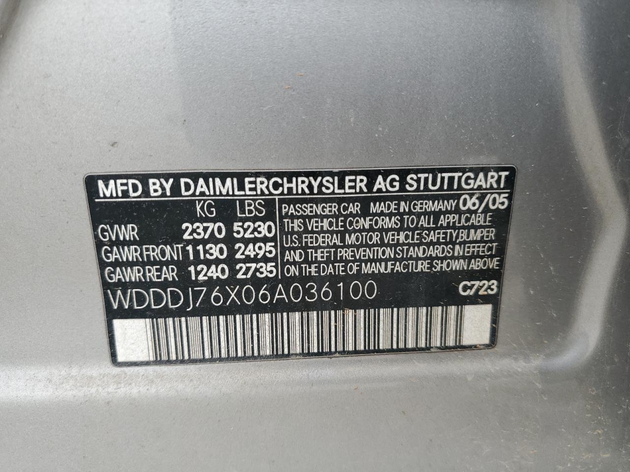 WDDDJ76X06A036100 2006 Mercedes-Benz Cls 55 Amg