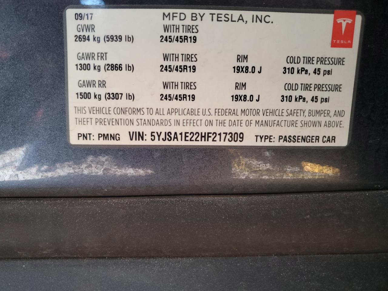 2017 Tesla Model S VIN: 5YJSA1E22HF217309 Lot: 81438105