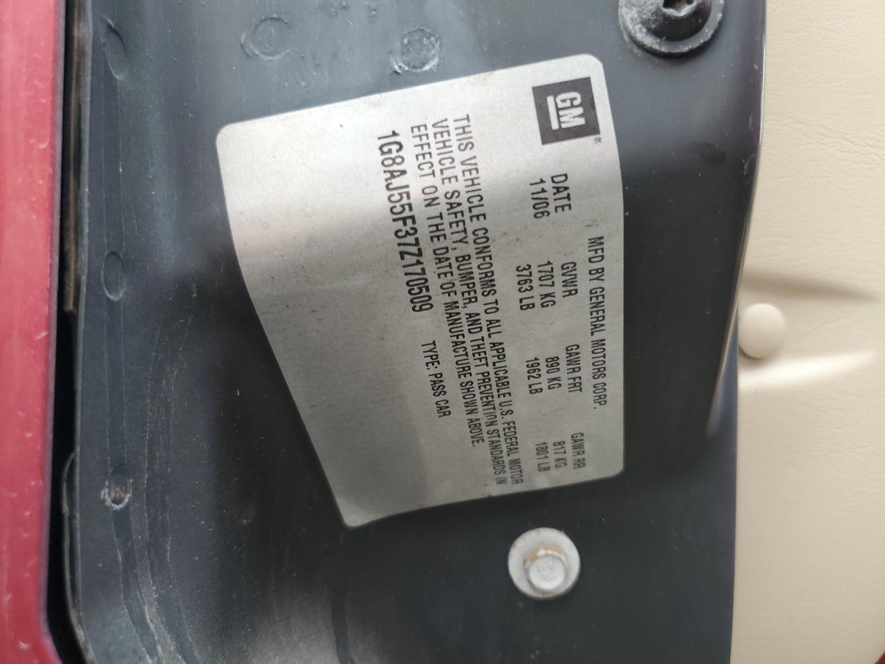 2007 Saturn Ion Level 2 VIN: 1G8AJ55F37Z170509 Lot: 83834675