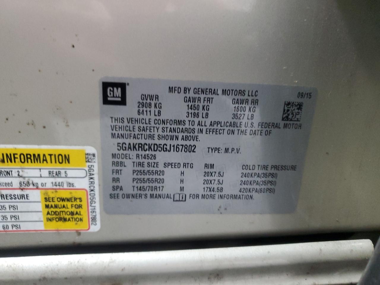 2016 Buick Enclave VIN: 5GAKRCKD5GJ167802 Lot: 81657285