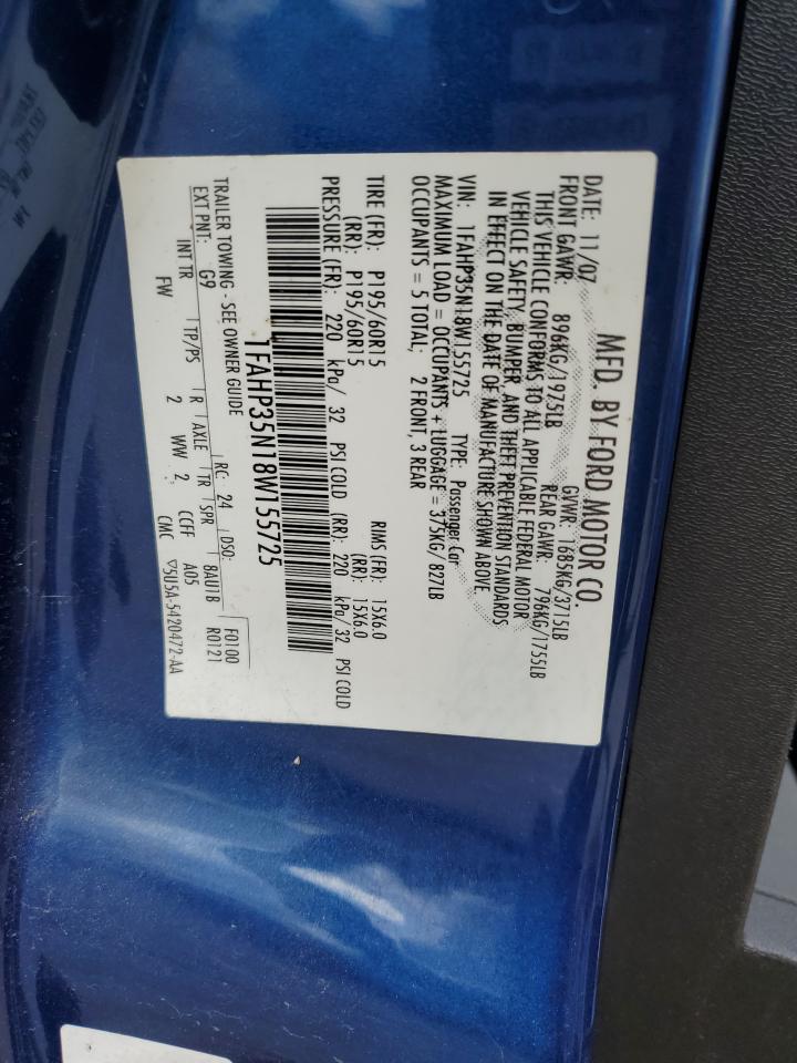 2008 Ford Focus Se VIN: 1FAHP35N18W155725 Lot: 84418225