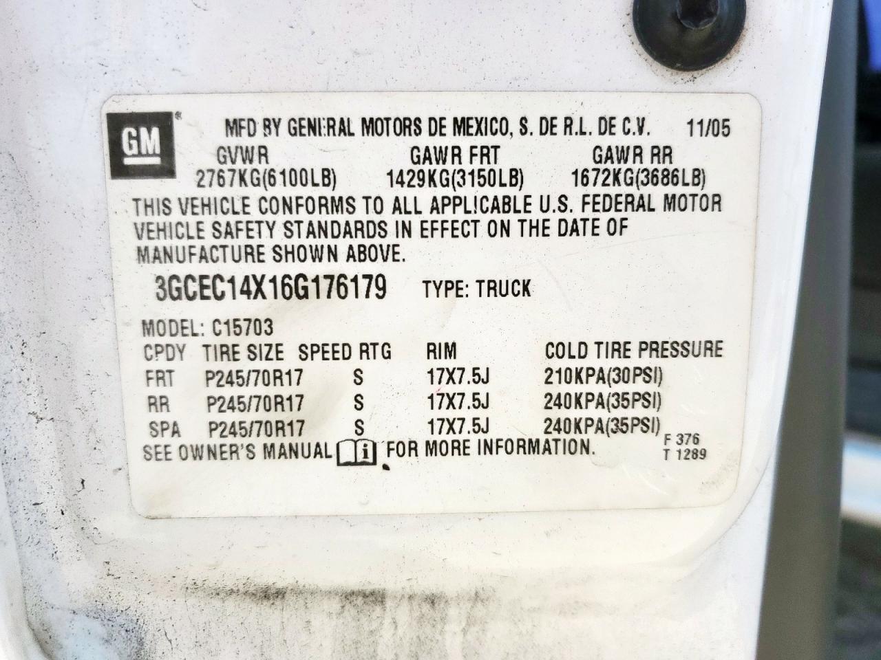 2006 Chevrolet Silverado C1500 VIN: 3GCEC14X16G176179 Lot: 71511405