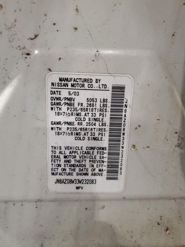 2003 Nissan Murano Sl VIN: JN8AZ08W33W232083 Lot: 81436855