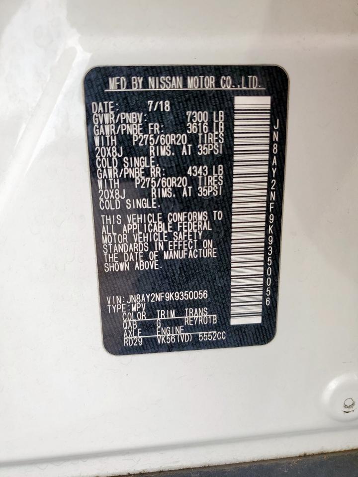 2019 Nissan Armada Platinum VIN: JN8AY2NF9K9350056 Lot: 71994775