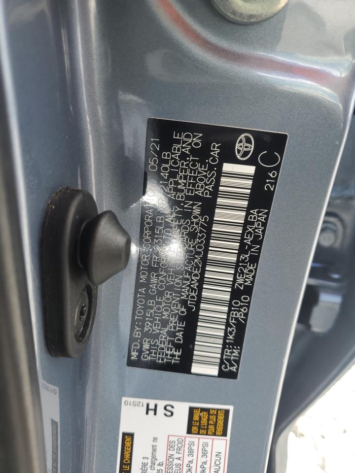 2021 Toyota Corolla Le VIN: JTDEAMDE2MJ033775 Lot: 80897795