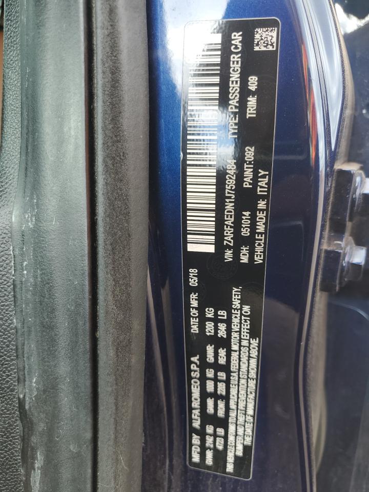 2018 Alfa Romeo Giulia Q4 VIN: ZARFAEDN1J7592484 Lot: 71499785