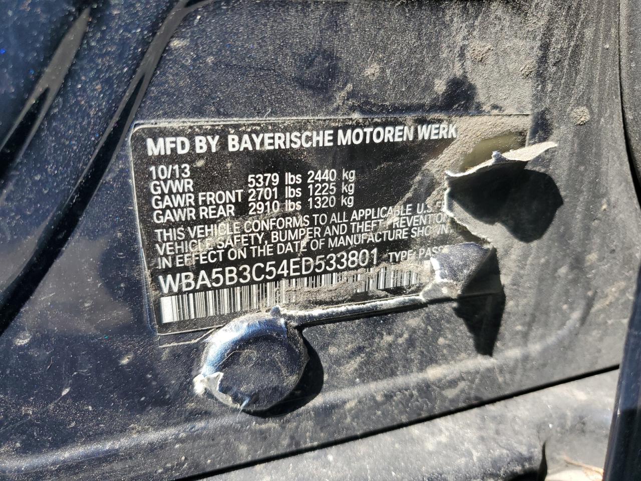 2014 BMW 535 Xi VIN: WBA5B3C54ED533801 Lot: 71717725