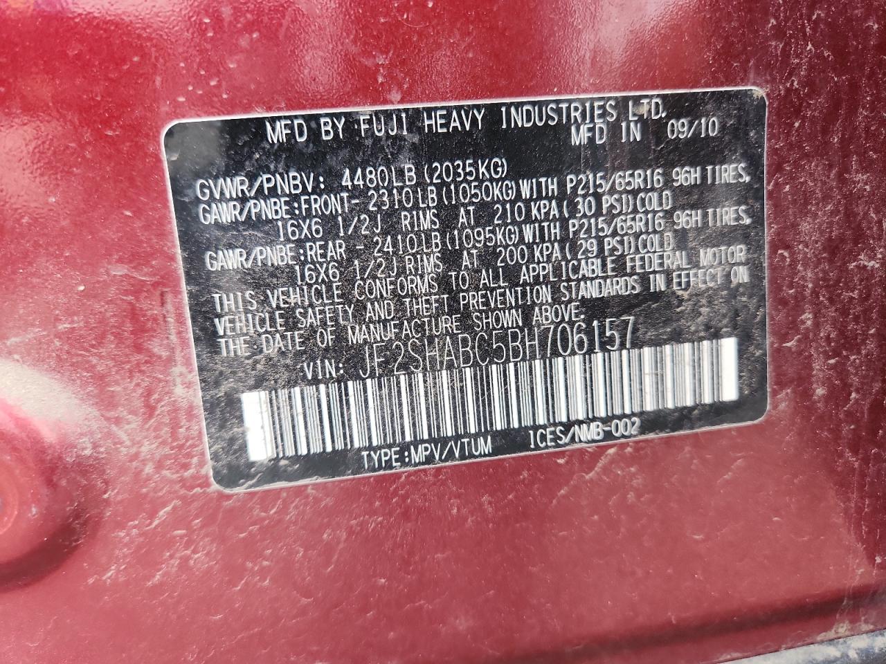 2011 Subaru Forester 2.5X VIN: JF2SHABC5BH706157 Lot: 82089775