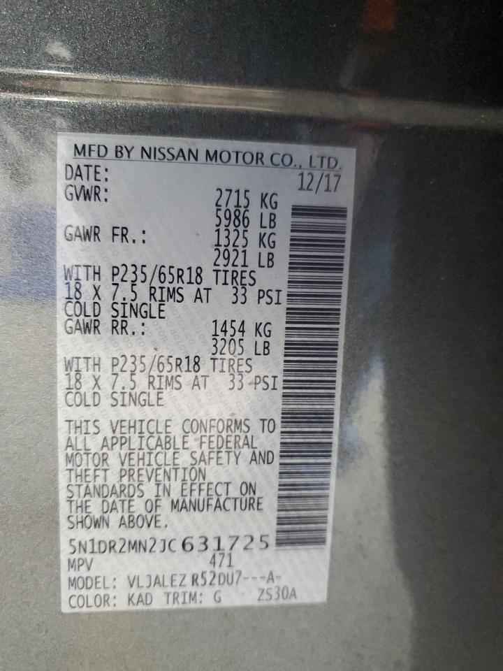 2018 Nissan Pathfinder S VIN: 5N1DR2MN2JC631725 Lot: 81073065