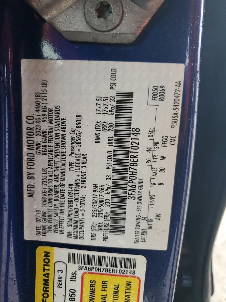 2014 Ford Fusion Se VIN: 3FA6P0H78ER102148 Lot: 81465235