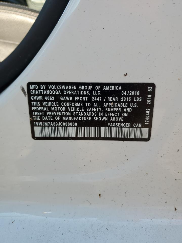 2018 Volkswagen Passat Gt VIN: 1VWJM7A39JC036860 Lot: 80454205
