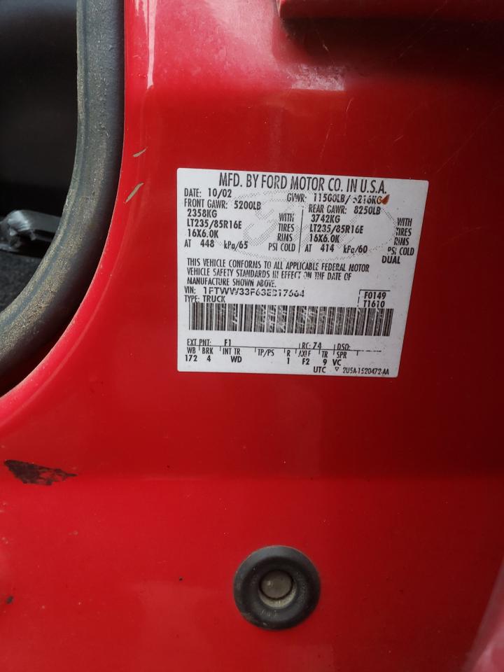 2003 Ford F350 Super Duty VIN: 1FTWW33F63EB17664 Lot: 71928105