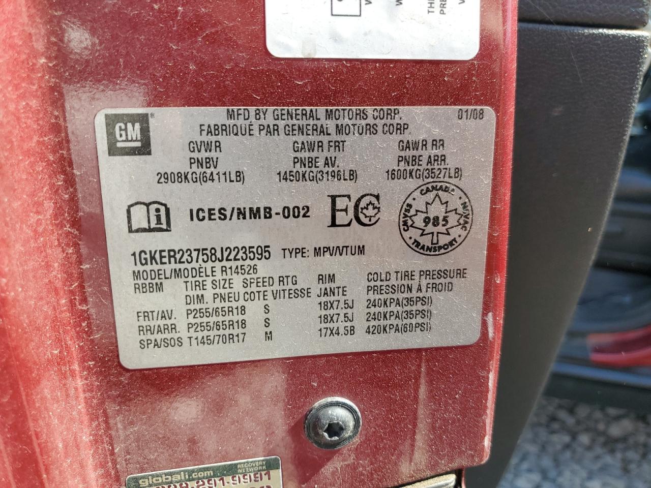 2008 GMC Acadia Slt-1 VIN: 1GKER23758J223595 Lot: 80152825