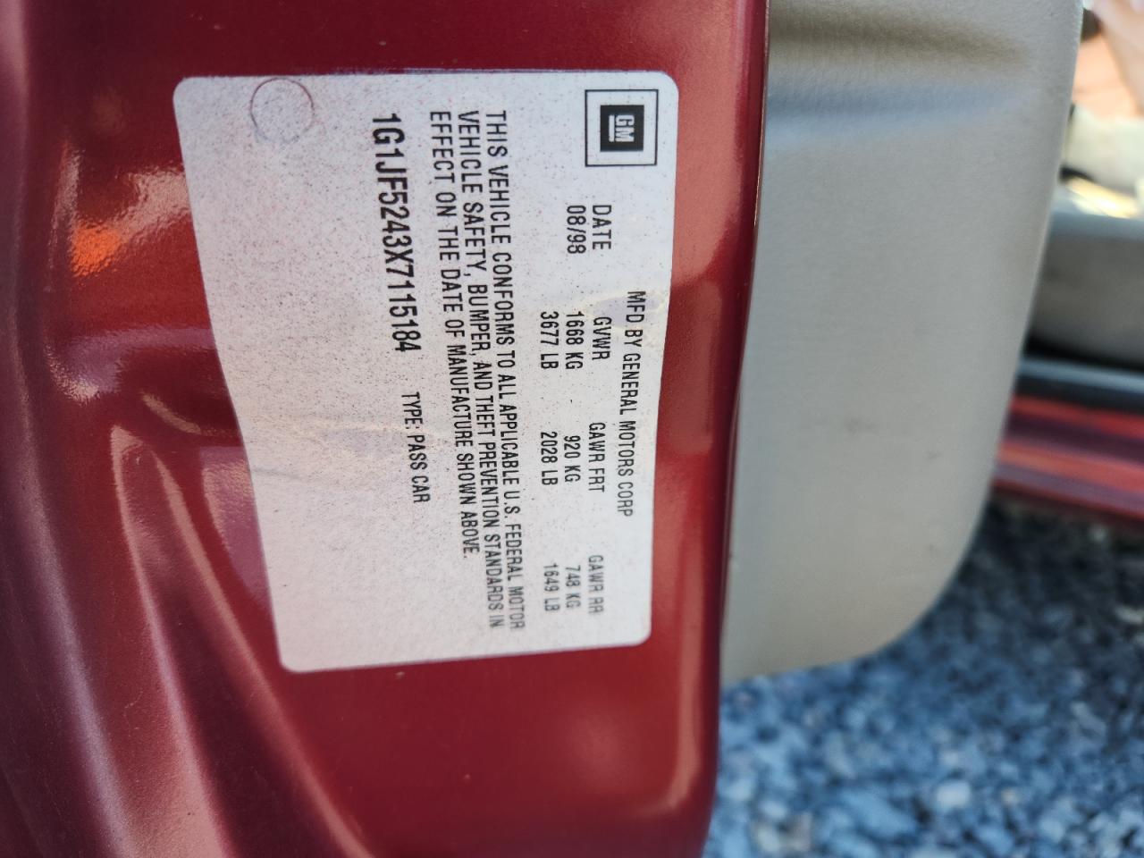 1999 Chevrolet Cavalier Ls VIN: 1G1JF5243X7115184 Lot: 80524595