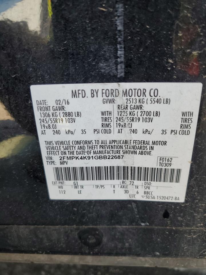 2016 Ford Edge Titanium VIN: 2FMPK4K91GBB22687 Lot: 71777885