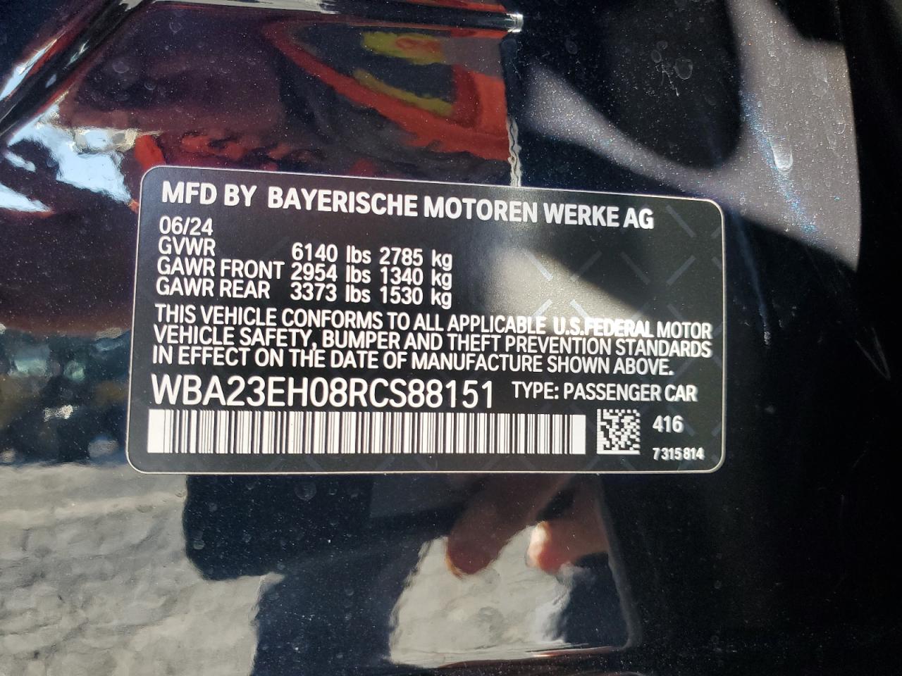 2024 BMW 740 I VIN: WBA23EH08RCS88151 Lot: 83988185