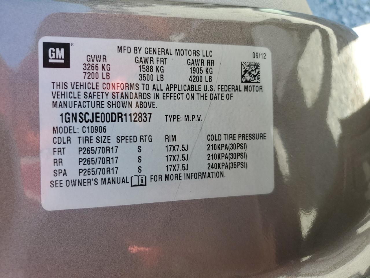 2013 Chevrolet Suburban VIN: 1GNSCJE00DR112837 Lot: 71710965