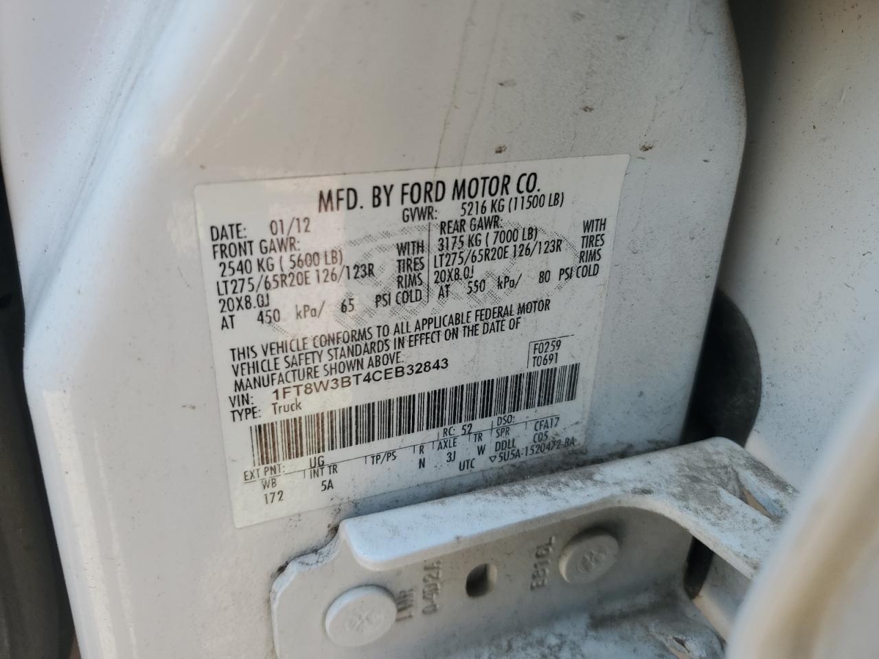 2012 Ford F350 Super Duty VIN: 1FT8W3BT4CEB32843 Lot: 70749715
