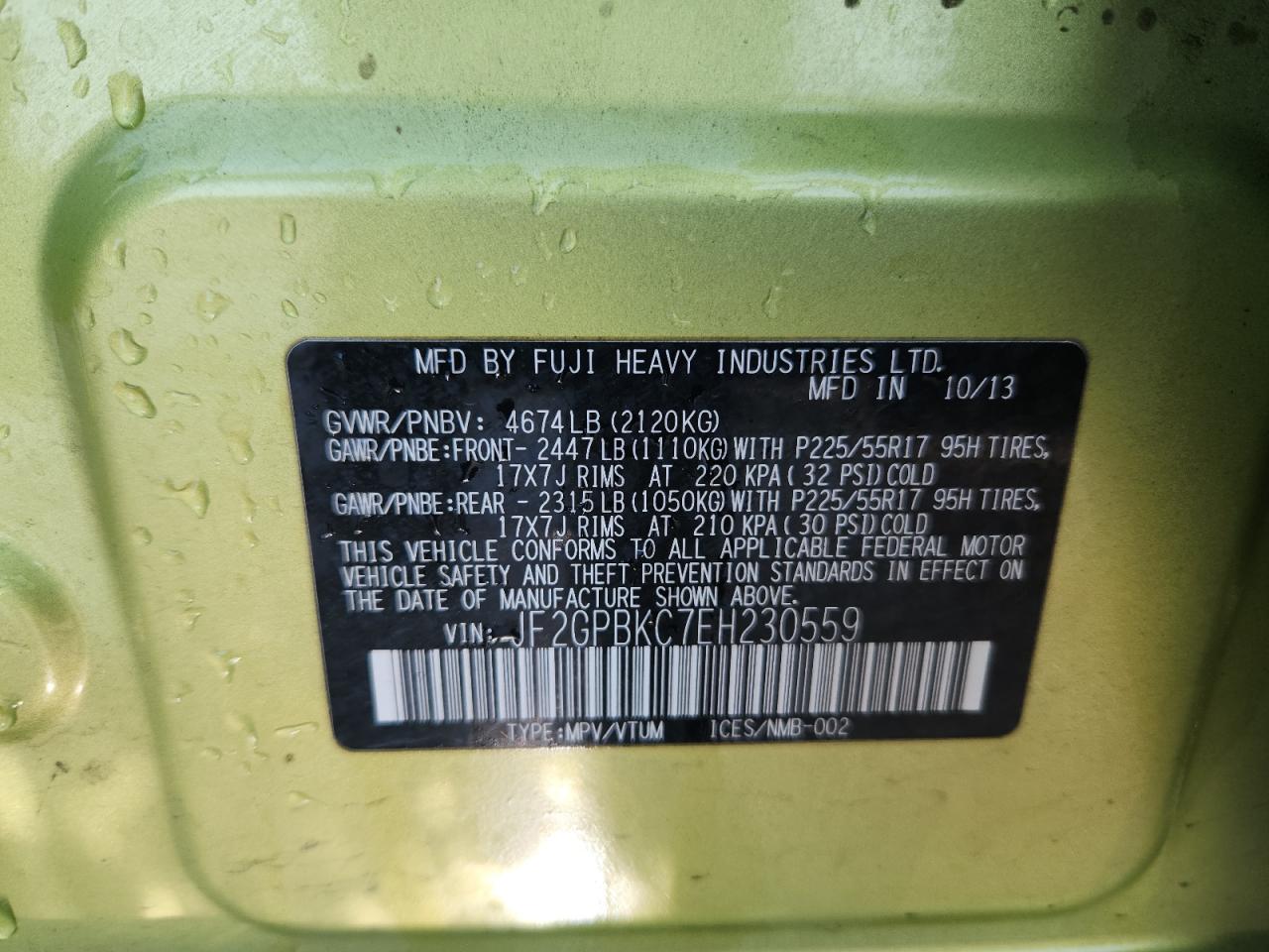 2014 Subaru Xv Crosstrek 2.0I Hybrid Touring VIN: JF2GPBKC7EH230559 Lot: 71482705