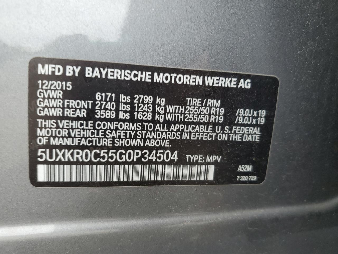 2016 BMW X5 xDrive35I VIN: 5UXKR0C55G0P34504 Lot: 80173595