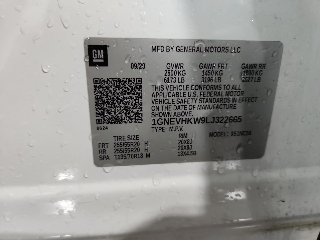 2020 Chevrolet Traverse Lt VIN: 1GNEVHKW9LJ322665 Lot: 81523295