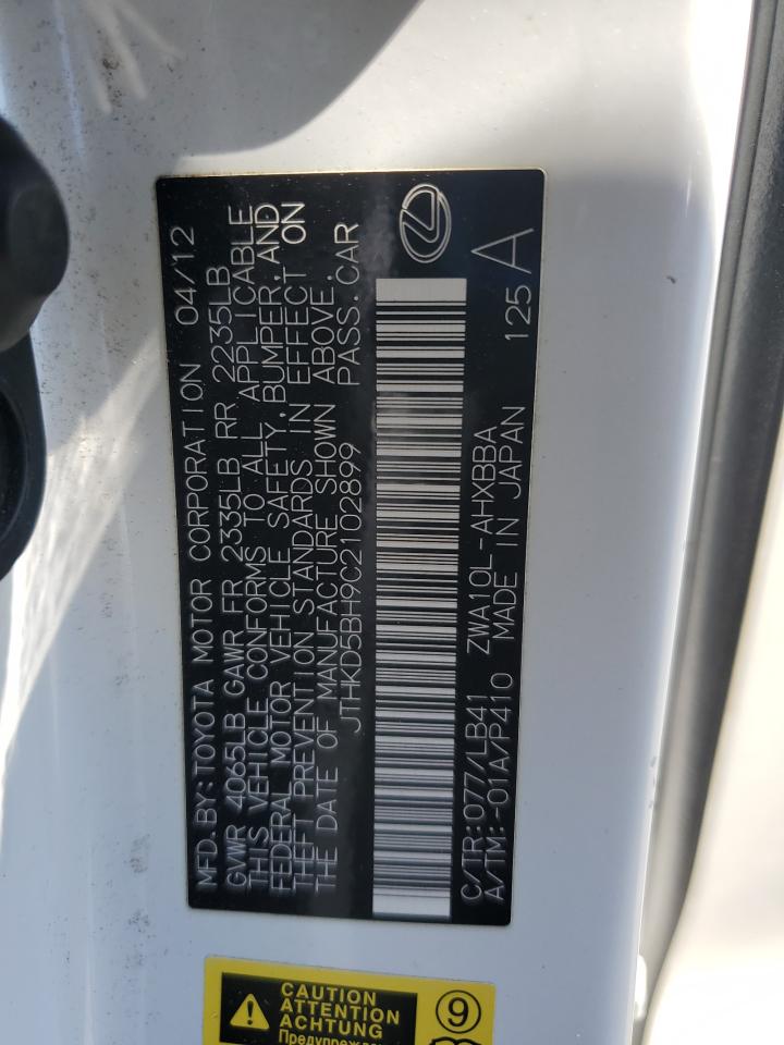 2012 Lexus Ct 200 VIN: JTHKD5BH9C2102899 Lot: 71760005