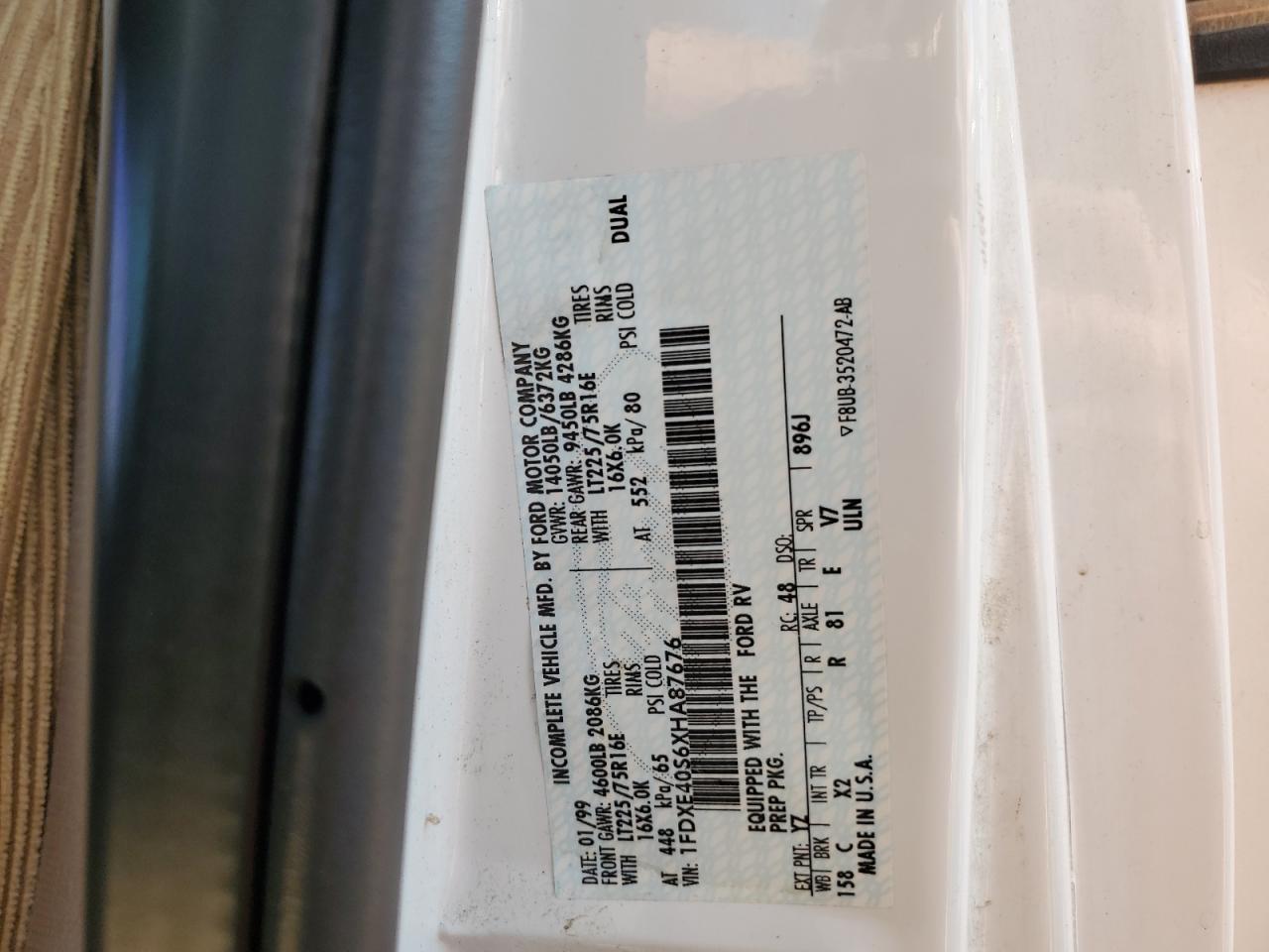 1999 Maverick S VIN: 1FDXE40S6XHA87676 Lot: 80728885