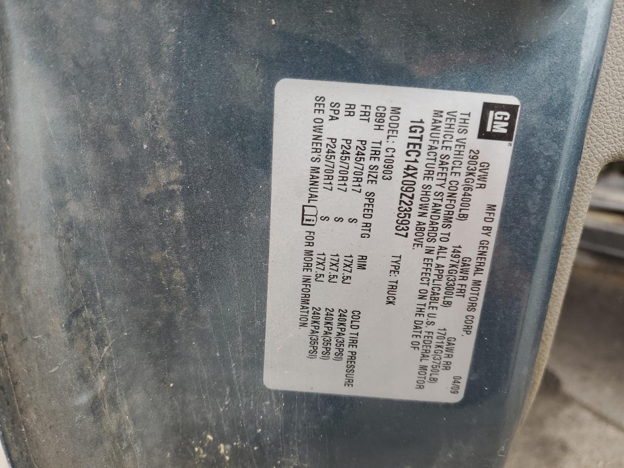 2009 GMC Sierra C1500 VIN: 1GTEC14X09Z235937 Lot: 71983335