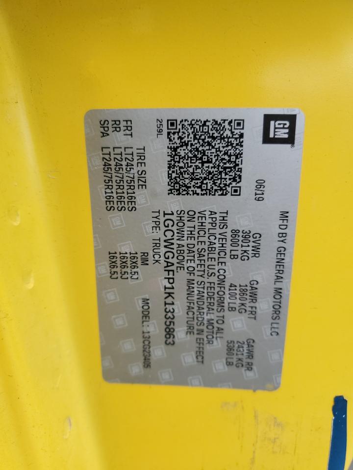 2019 Chevrolet Express G2500 VIN: 1GCWGAFP1K1335863 Lot: 80787505