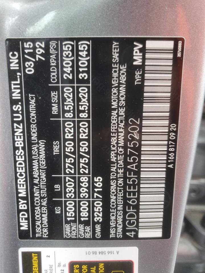 2015 Mercedes-Benz Gl 450 4Matic VIN: 4JGDF6EE5FA575202 Lot: 69322915