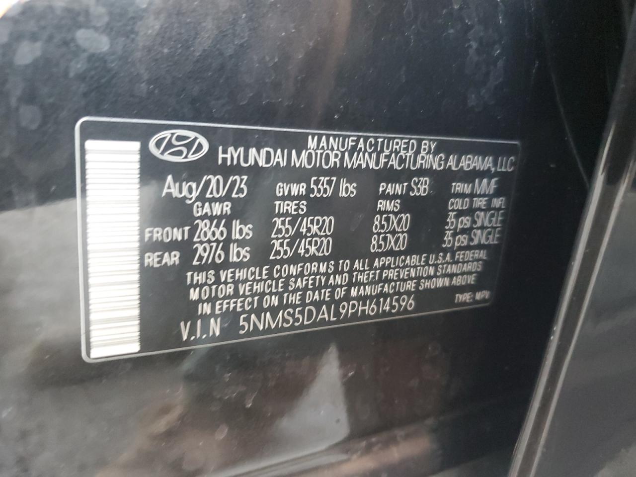 2023 Hyundai Santa Fe Calligraphy VIN: 5NMS5DAL9PH614596 Lot: 81237705