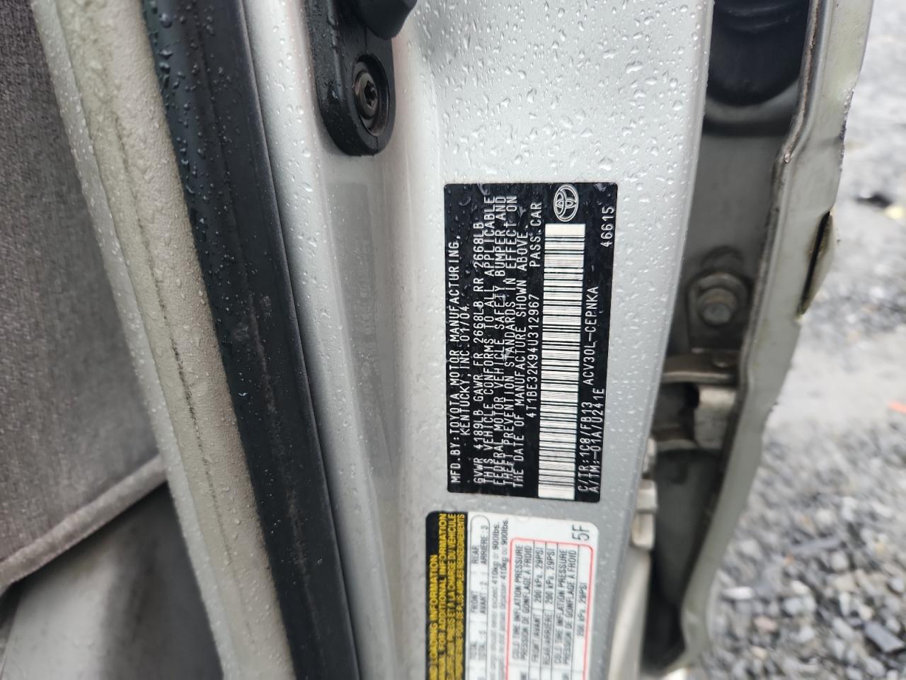 2004 Toyota Camry Le VIN: 4T1BE32K94U312967 Lot: 84721985