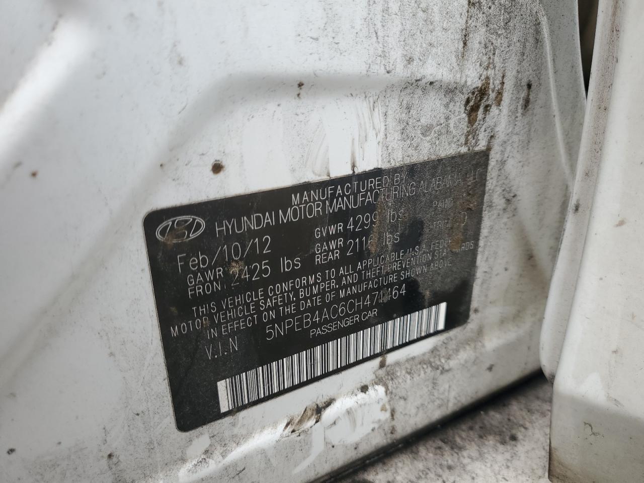 2012 Hyundai Sonata Gls VIN: 5NPEB4AC6CH471464 Lot: 81790505