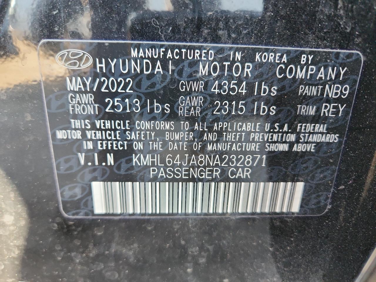 2022 Hyundai Sonata Sel VIN: KMHL64JA8NA232871 Lot: 70746705