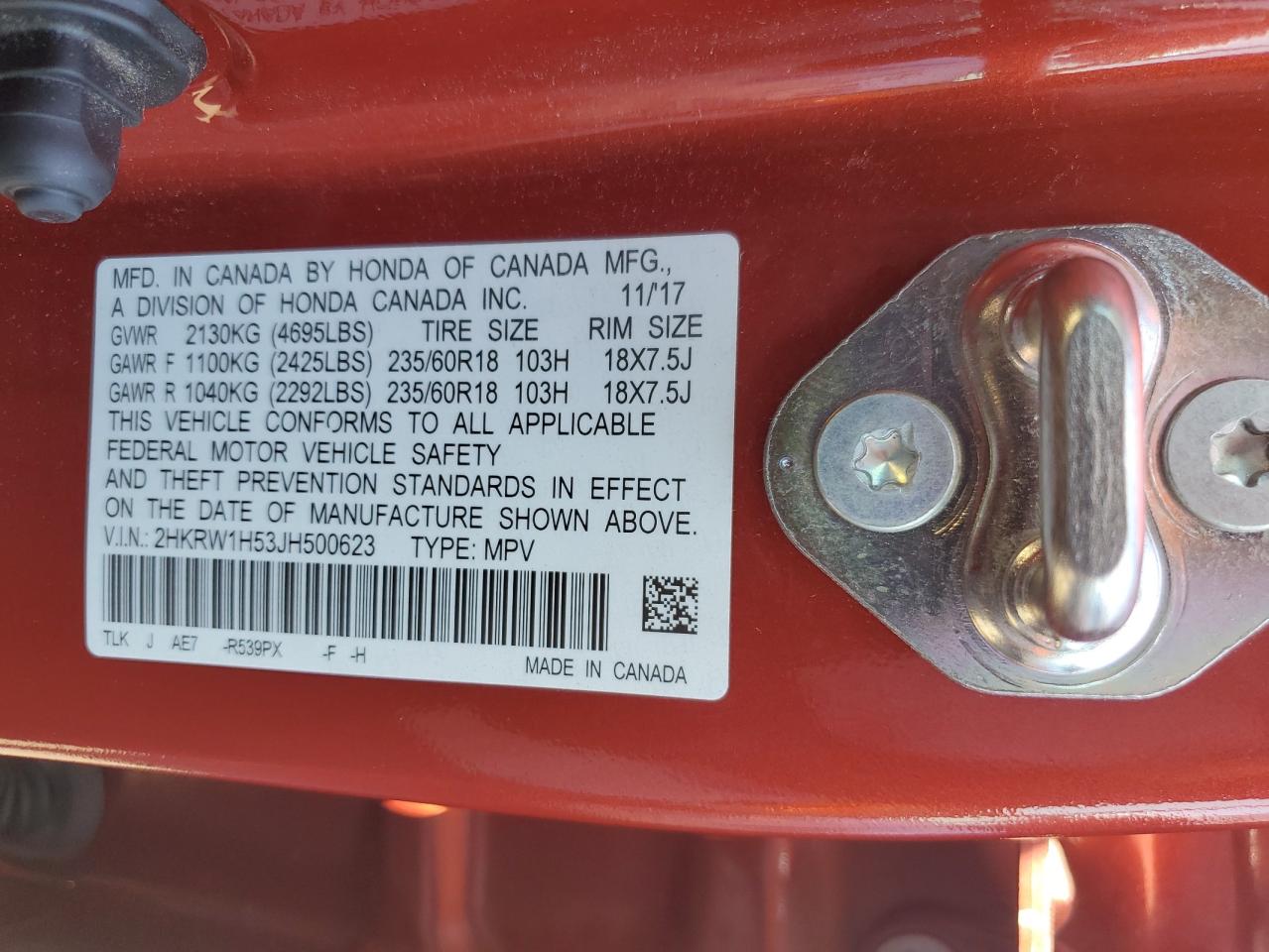 2018 Honda Cr-V Ex VIN: 2HKRW1H53JH500623 Lot: 83833035