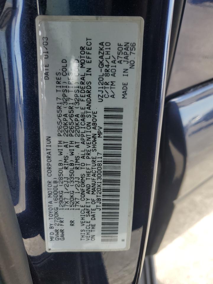2003 Lexus Gx 470 VIN: JTJBT20X130008117 Lot: 81257535