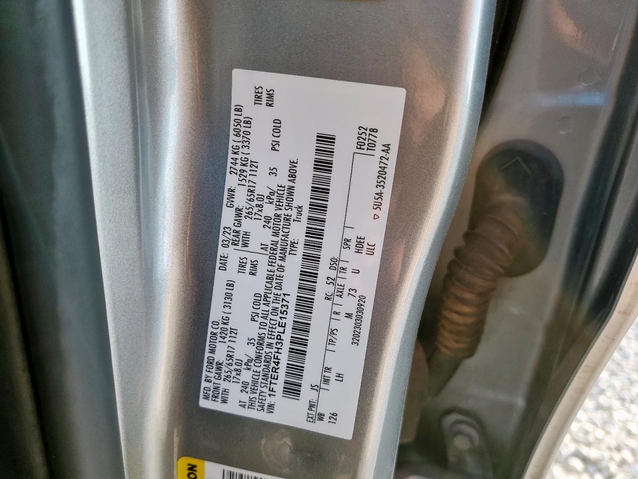 2023 Ford Ranger Xl VIN: 1FTER4FH3PLE15371 Lot: 80255385